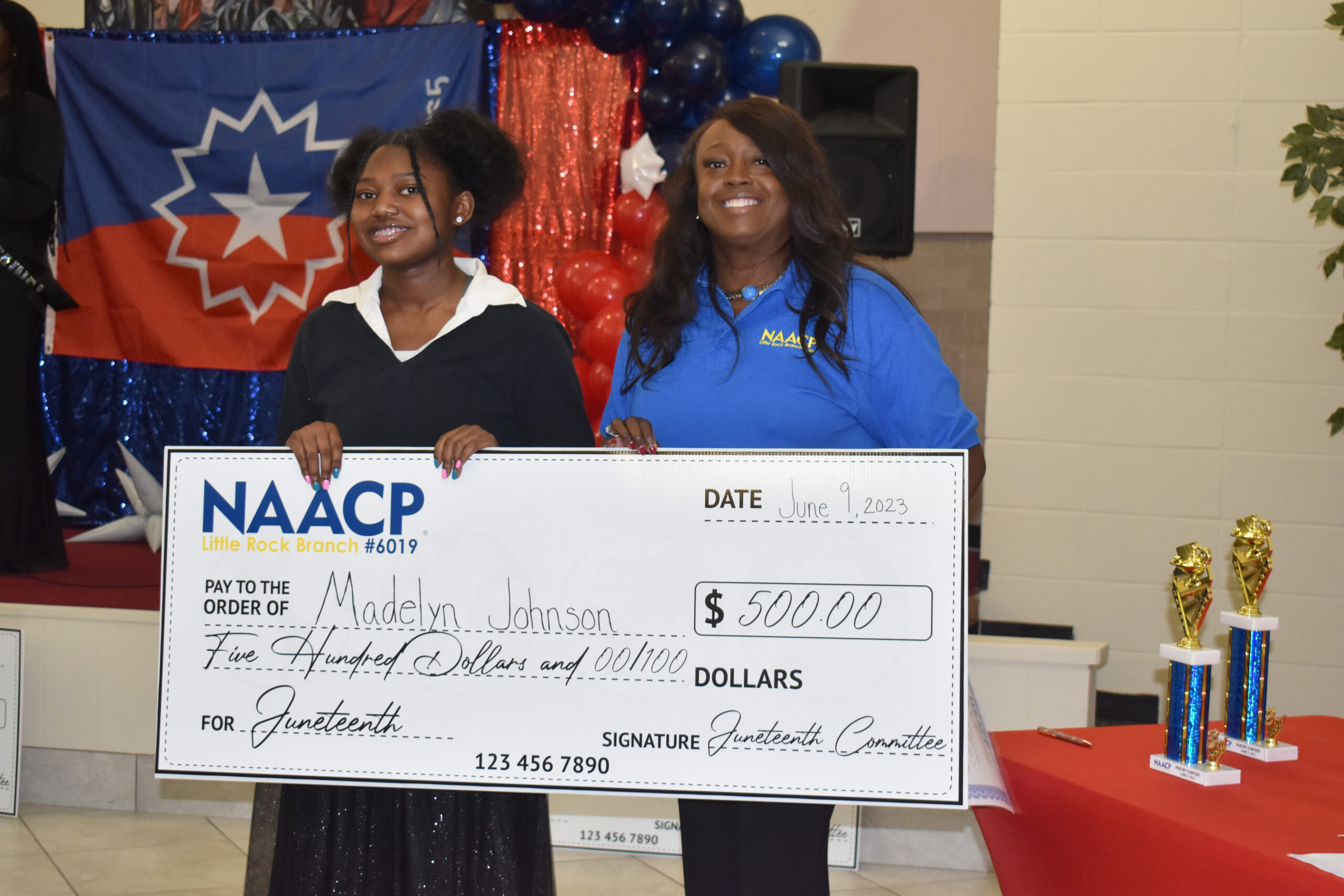 Madelyn Johnson, 1st place oratory category, Marie Hollowell, Chair, NAACP Freedom in America event