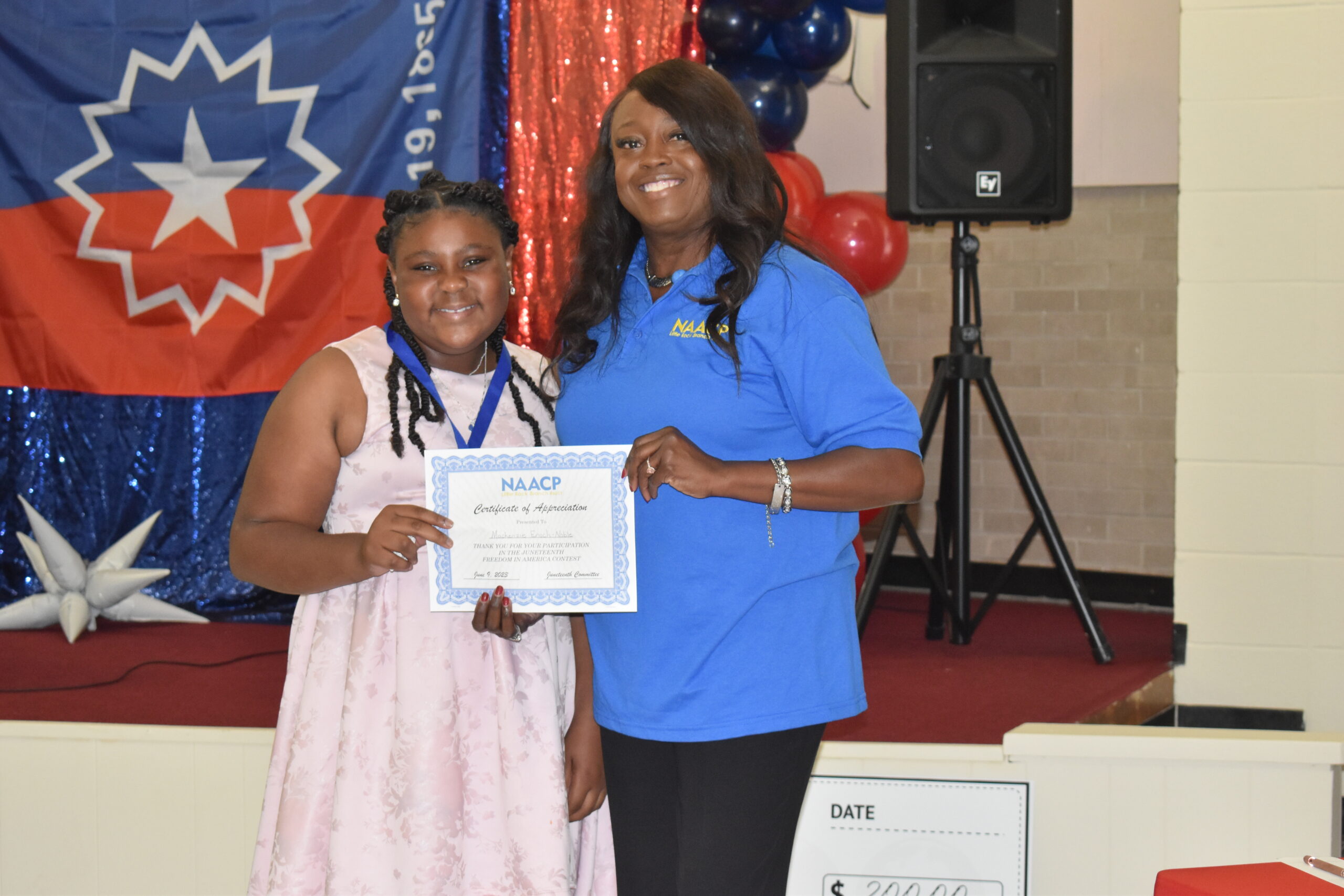 McKenzie Enoch-Noble, 1st place art category, Marie Hollowell, Chair, NAACP Freedom in America event