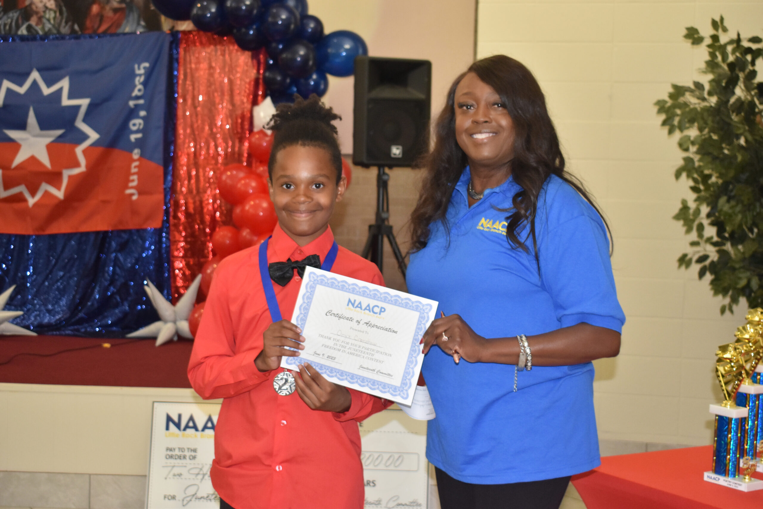 Onyx Crenshaw, 2nd place art catergory, Marie Hollowell, Chair, NAACP Freedom in America event