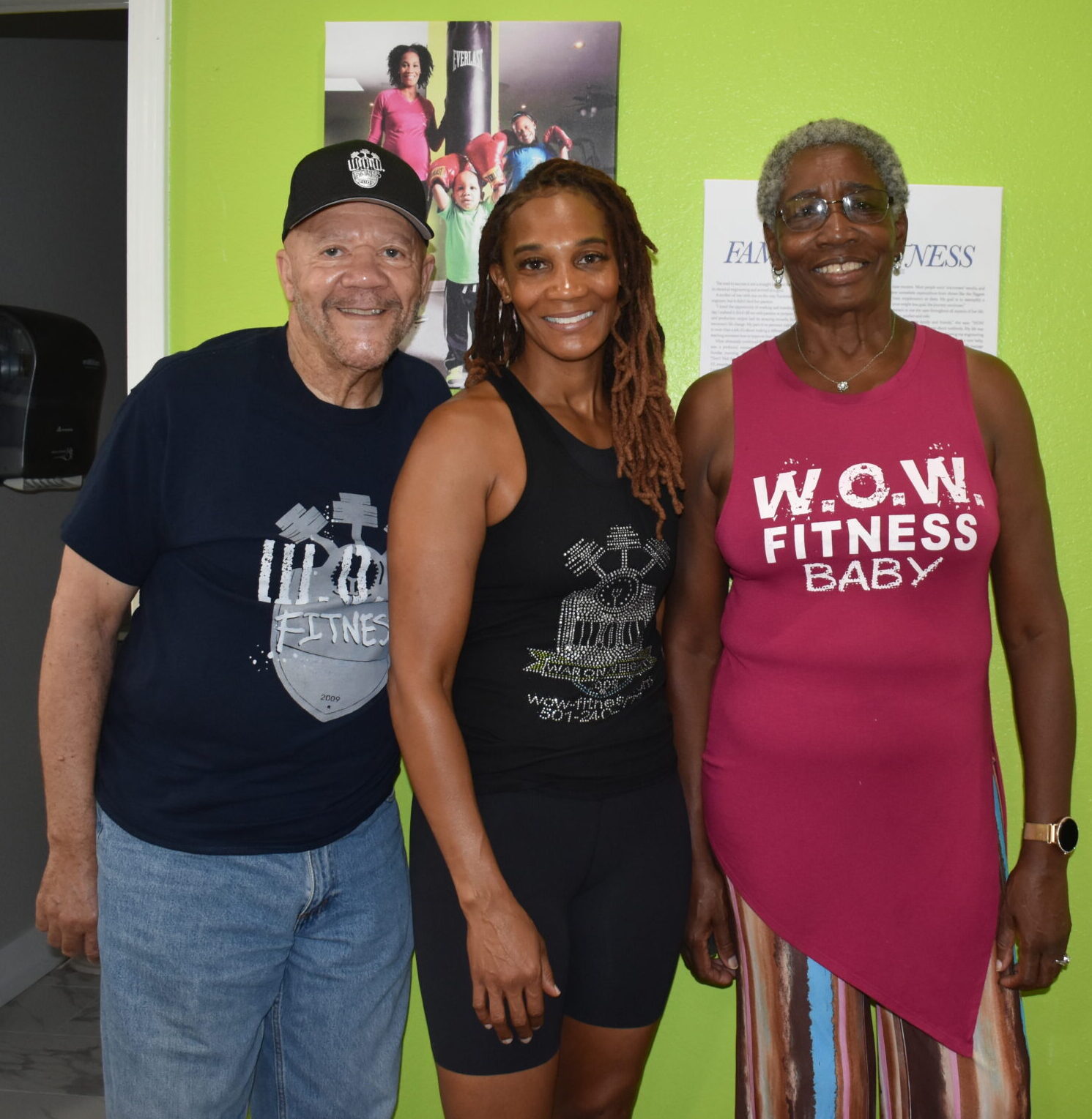 W.O.W. Fitness Founder, Kameelah Wesley Harris center with her parents James and Therressa Wesley